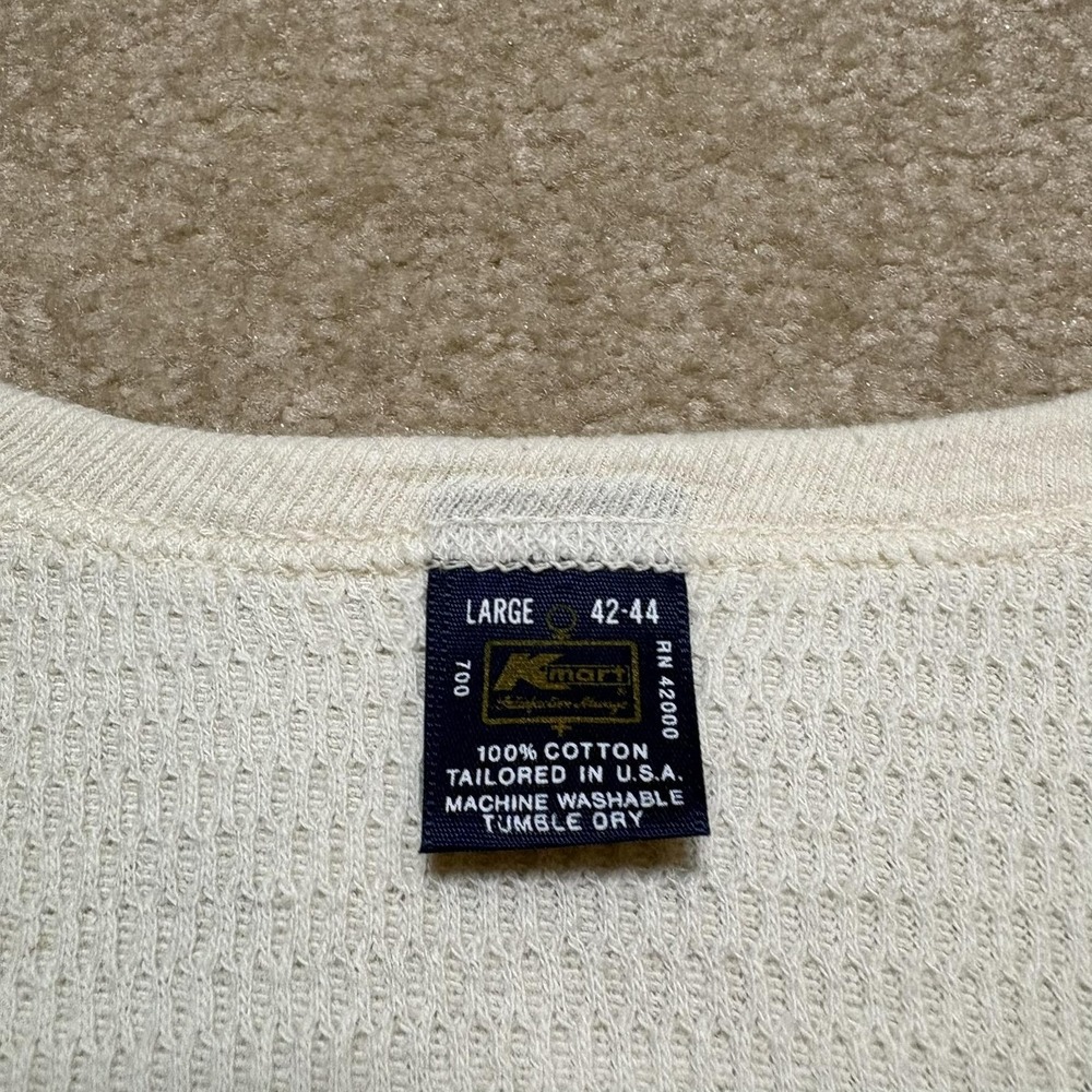 Vtg Waffle Knit Thermal Shirt Mens Large White USA 70s/80s Grunge Skate KMart - Picture 2 of 7